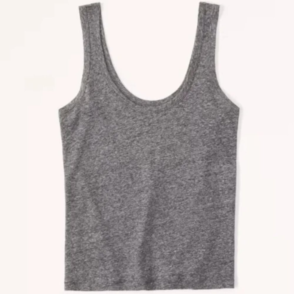Abercrombie Linen-Blend Easy Scoopneck Tank - GREY (M)